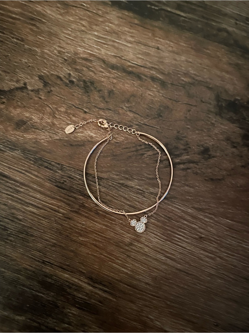 Rose Gold Mickey Charm Double Bracelet